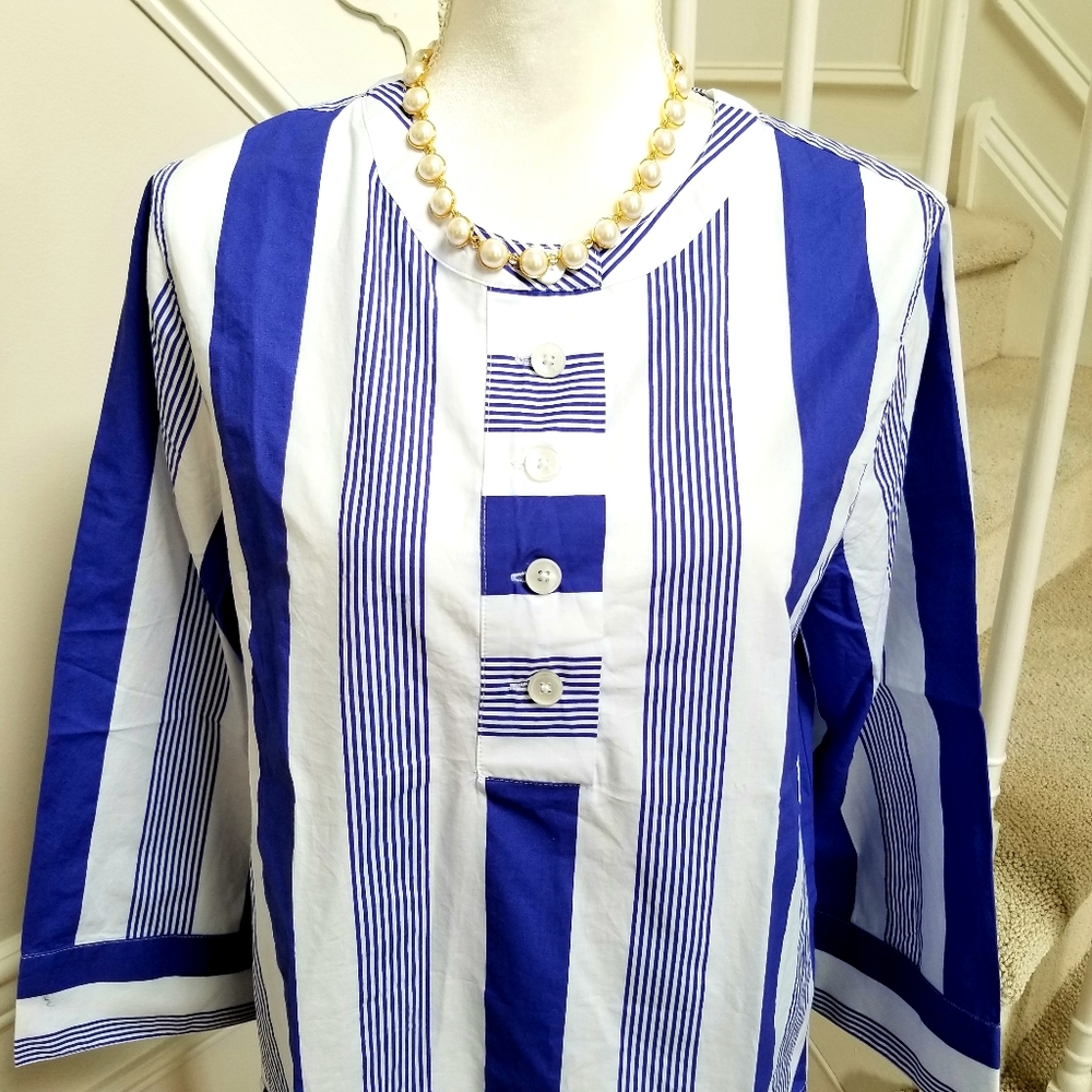 🆕️ J CREW Button-front Cotton Poplin Tunic Blue - Picture 2 of 4